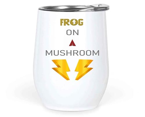 Inspirational Gift Nature Gift for Little Naturalists, Birthday Present for Nephew - Frog Sitting on Mushroom Design, 12 Oz White Stainless Steel
