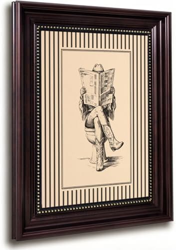 Vintage Framed Cowgirl Funny Bathroom Canvas Wall Art Western Rus...