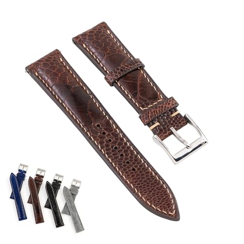 Handmade Ostrich Leg Skin Leather Watch Band Strap - Quick Release - Luxury Replacement Watchband for Men Women (Black, Navy, Brown, Grey) - Sizes 18mm, 19mm, 20mm, 21mm, 22mm (16mm, 18mm Taper) | CHIIIVN (Brown, 22-18 (mm))