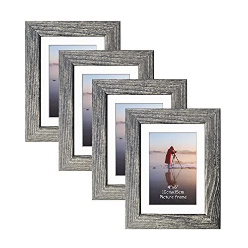 Edenseelake 4x6 Bilderrahmen 4er Set Rustikal Fotorahmen 4x6 für Tischplatte oder Wanddekoration grau