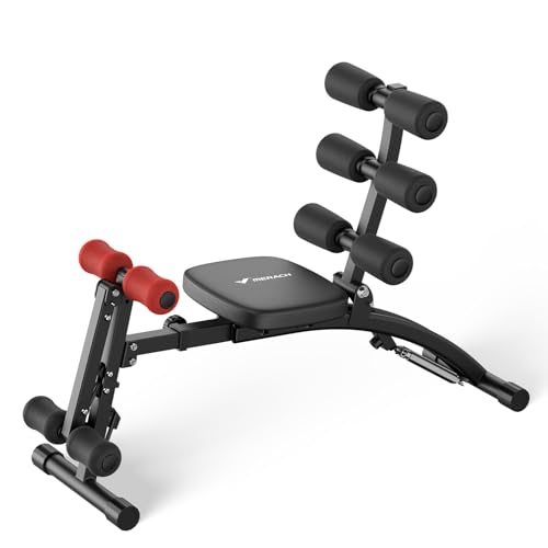 MERACH Macchina per Addominali, Panca per Sit-Up Regolabile, Attrezzo per Addominali per Home Gym per Addominali Fianchi Gambe, Max 136KG, per Sit-Up/Bicicletta Aerea/Sollevamenti Gambe ECC., Nero