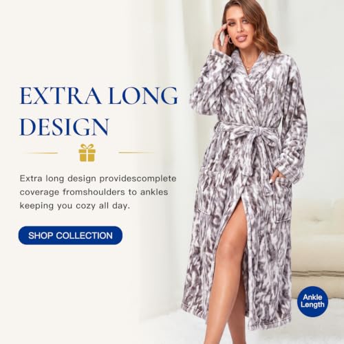 Image of RONGTAI Womens Bathrobe Ladies Fleece Plush Warm Long Robes Fleece Nightgown Sleepwear