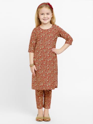 Image of A.T.U.N. (ALL THINGS UBER NICE) Girls Printed 3 /4 Sleeve Kurti and Pant Set | Stylish Traditional Ethnic Wear Salwar Suit Set for All Ocassions