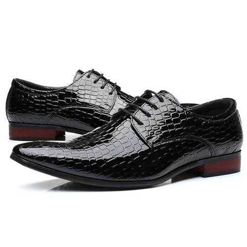Mens Pointed Toe Lace Up Dress Oxford Shoes Fashion Western Patent Leather Animal Printed Slip On Wedding Formal Business Derby Loafer