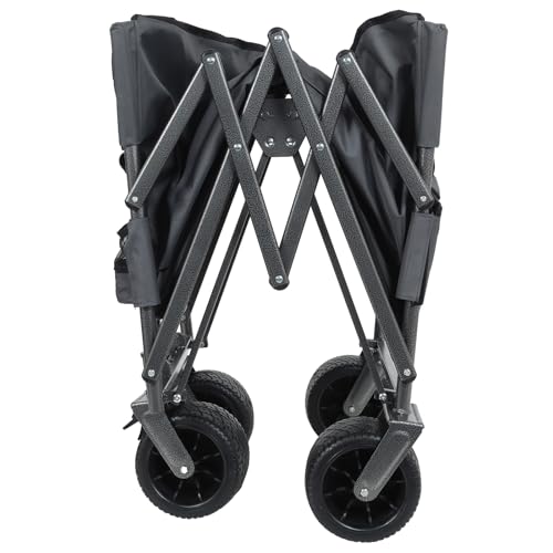 Image of 3-in-1 Convertible Folding Wagon Cart with Bench Seat & Storage - 500lbs Heavy-Duty Utility Wagon, 180L Capacity All-Terrain Wheels for Camping, Beach, Sports, Garden (Grey)