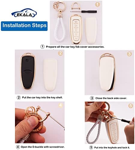 EKALA for Ford Key Fob Cover with Keychain Lanyard, 5 Buttons Soft TPU Keys Shells White Key Fob Cover Compatible with Ford Edge Focus Flex Explorer Taurus Lincoln MKS MKT MKX(Frd-5L) - 3