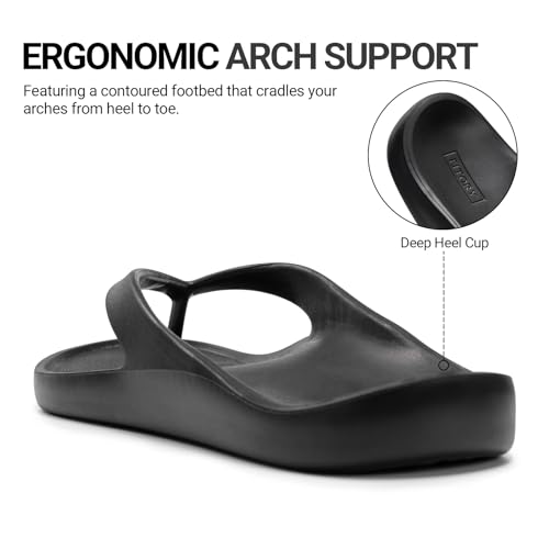 FITORY Arch Support Flip Flops Women and Men,Waterproof Sandals Dark Black by FITORY - Used condition - Image 4