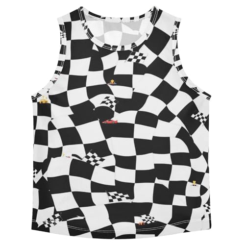JUNZAN Racing Event Checkered Flag Black Boys Tank Top Sleeveless Toddler Vest Toddler Club T-Shirt for Beach Swim 3T - Main Image