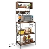 【Espace de Rangement à 5 Niveaux】Cette étagère de cuisine offre de nombreuses options de rangement, avec 4 étagères ouvertes et un plan de travail spacieux pour garder votre cuisine organisée et sans encombrement. Des casseroles et poêles aux plats et appareils électroménagers, tout a sa place.