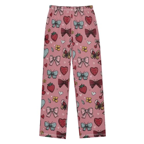 ALAZA Strawberry Butterfly Love Cherry Pajama Lounge Pants Long Sleep Pajama Bottoms with Pockets