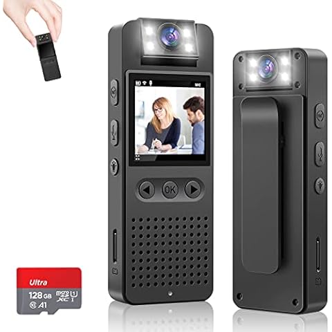 KONPCOIU Body Camera, Police Body Cam Video Full HD 1080P, 256G Max Memory, Premium Body Cams for Enforcement,Security,Guard,Home,Outdoor,Travel,Camping,Cycling, with 128G Super high-Speed Card Cover