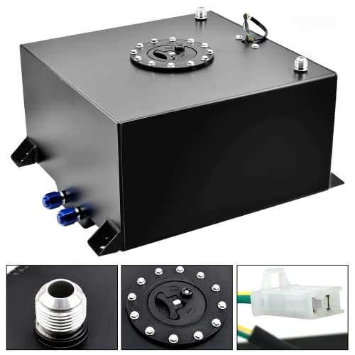 15 Gallon Fuel Cell 60L Universal Gas Tank with Level Sender,Aluminum Polished Racing Street Drift Strip Fuel Tank with Quick Release Fuel Cap,Black