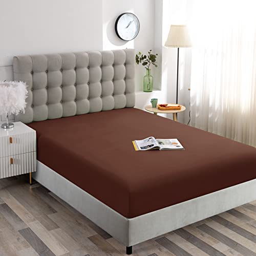 Image of Ghooss Deep Pocket Fitted Sheet,Brown Full Fitted Sheet Only,Hotel Luxury 1500 Bedding - Wrinkle, Fade and Stain Resistant-1 Pack,Brown,Full