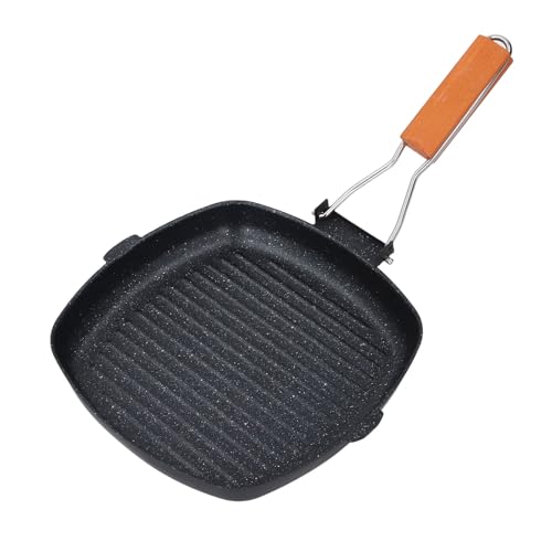 Bandeja de Parrilla de Piedra Maifan, Molde de Parrilla Antiadherente con de Madera Anti -escaldón, Bandeja Redonda Plegable para Estufa de Gas e Cocinas de Inducción 17.3x10.4in