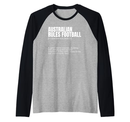 Divertidas reglas australianas Fútbol Loco Fans Definición Camiseta Manga Raglan