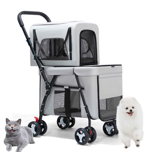 Poussette pour chien à double couche pour balades en ville avec deux chats