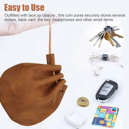 Mini Leather Drawstring Coin Bag, Medieval Pouch Keychain Drawstring Pouch for Men & Women4