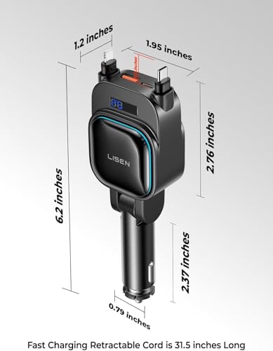 LISEN 4-in-1 Up to 96W Car Charger w/ Retractable USB-C + L Cable - image 9