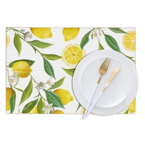 Set de 6 sets de table citrons et fleurs pour décoration de table à manger