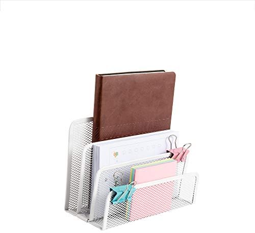 VANRA Metal Letter Tray, Letter Rack with 3 Compartments, Desk Organiser, Newspaper Rack for School, Office Accessories, White