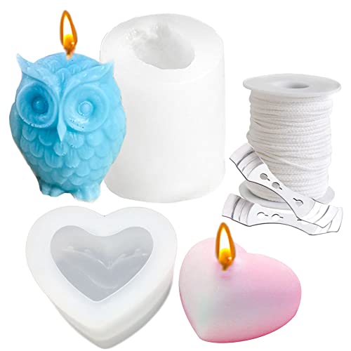 Zasiene Moule à Bougie en Silicone 2 Pièces Moules à Bougies DIY Bougies Moule avec Porte-Mèches Set DIY Bougies Moule Moule à Savon Moules Chouette Savon Moules pour Décoration de Gâteau Mariage Cover