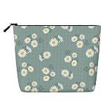 MINIOZE Small Daisy Green Chrysanthemum Flower Makeup Bag Travel Cosmetic Bag Organizer Toiletry Bag Make Up Bags For Women Girls Large Light