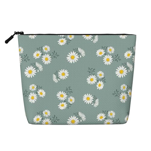 MINIOZE Small Daisy Green Chrysanthemum Flower Makeup Bag Travel Cosmetic Bag Organizer Toiletry Bag Make Up Bags For Women Girls Large Light