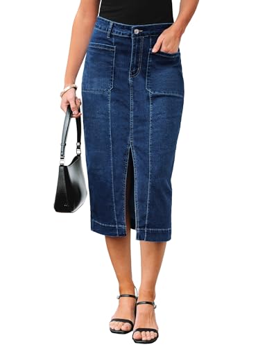luvamia Jean Skirts for Women Denim Trendy Casual Stretchy High W...