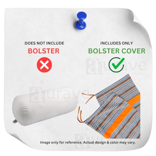 Image of AURAVE Woven Cotton 144 TC Printed Bolster Cover with Drawstring Closure, Set of 2, Soft Breathable Durable Machine Washable for Sofa Bed & Home Decor, 15 inchx30 inch, Orange | Cover Only