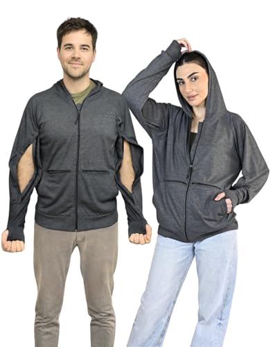 Inspired Comforts Unisex Dialysis & IV Access Hoodie – Dual Arm Zippers, Thumbhole Sleeves & Pockets - Charcoal, M