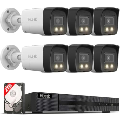 HiLook by HIKVISION Überwachungskamera Set 6X 8MP 4K PoE Bullet Kameras mit Hybrid Light Nachtsicht und KI Personen Fahrzeugerkennung NVR 8CH 2TB HDD wetterfest IP67 App Steuerung Plug and Play