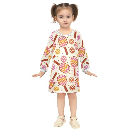 Pickleball Girls Dresses Long Sleeve Sweatshirt Dress for Girls Winter Toddler Casual A Line Dresses Size 2-8T4