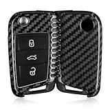 T-carbon Key Fob Cover Fits VW Volkswagen MK7 Golf R GTI Polo Jetta Taos Toledo Passat Altea Amarok CC 2021;Carbon Fiber Key Shell Fits Skoda Kodiaq Cupra Leon 2019 Smart Romote Accessories Black