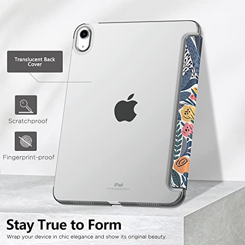 Image of MoKo for iPad (A16) 11th Generation Case 11 Inch 2025, iPad 10th Generation Case 10.9 Inch 2022, Slim Stand Hard PC Translucent Back Shell Smart Cover,Support Touch ID,Auto Wake /Sleep,Blue Leaf flower