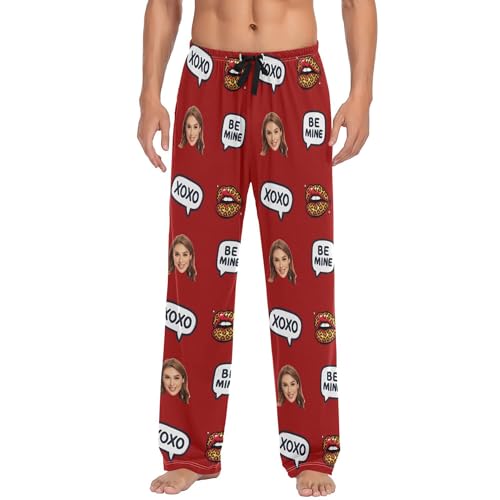 Custom Men's Pajama Pants with Pockets Warm Flannel Sleeping Pants Nightwear Pjs Bottom for Fall Xmas Valentine S Red3