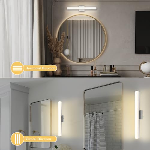 Image of Dimmable LED Bathroom Vanity Lights, Bathroom Light Fixtures Over Mirror 24 in Vanity Light Bar Modern LED Wall Sconces, 5CCT Selectable 24W Wall Lamp Sconce Brushed Nickel