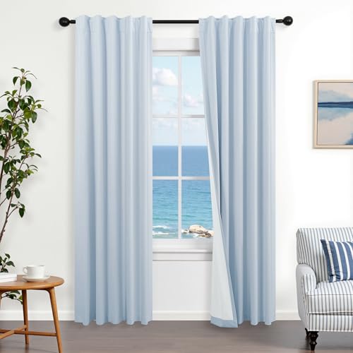 Light Blue Blackout Curtains 84 Inch Length for