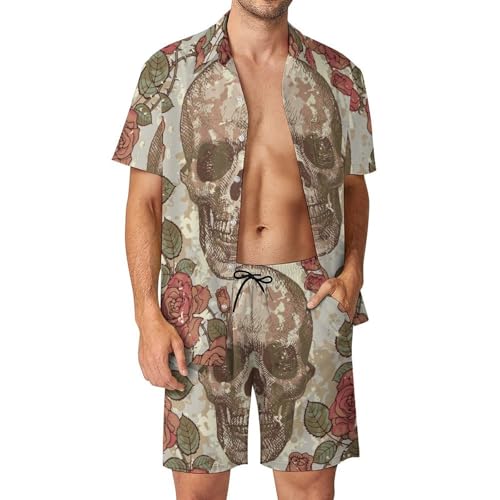 Ensemble 2 pièces d'été crâne vintage rose avec chemise et short de plage