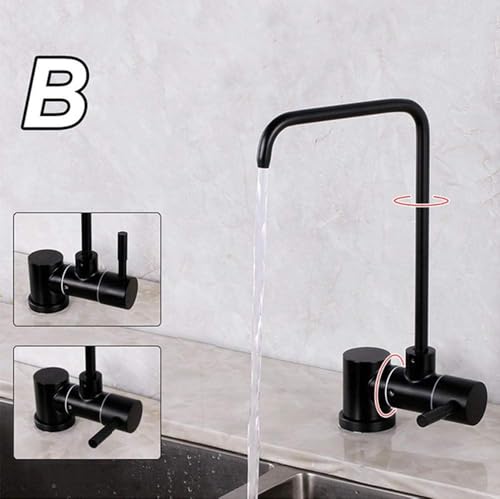 Miniatura 2 de Grifo Puro, Grifo Cocina Osmosis Abatible, Acero Inoxidable 304, Cuello De Cisne, Grifo De Cocina,1 2 O 1 4 -B1-Tubo En Ángulo Recto Agua Pura Negro