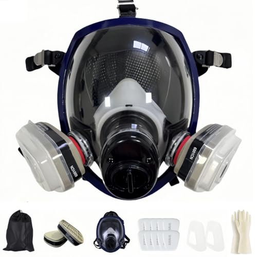 Sumeber Masque respiratoire réutilisable 16 en 1 avec filtre anti-buée anti-gaz anti-poussière masque à gaz idéal pour la peinture, le travail du bois, la construction, le ponçage, la pulvérisation