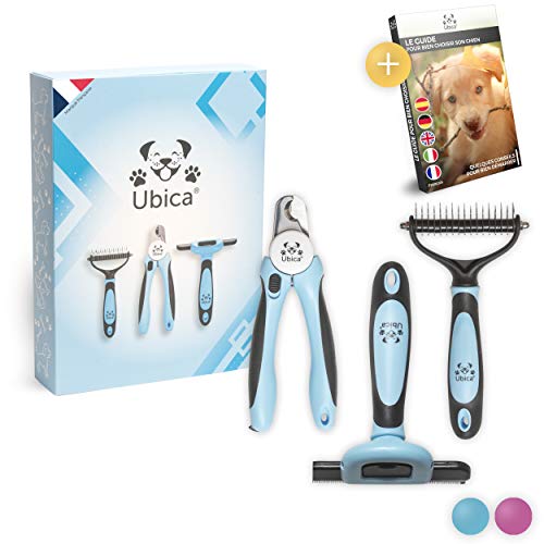 Ubica Set de Aseo y acicalamiento 1 Peine, 1 Cepillo rastrillo y 1 Cortador de Garras con Lima - para Perros y Gatos - Mango ergonómico - Sano y sin Peligro - Ebook Disponible - Color : Azul