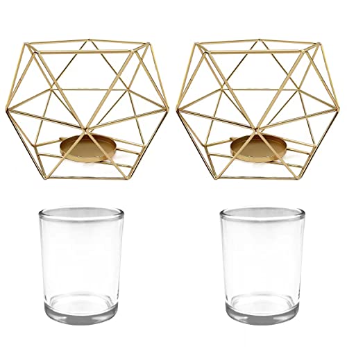Geometric Tealight Candle Holders Gold Votive Wedding Centerpieces For Tables Table Centerpiece Stand Tea Light Decorative Home Modern Geo Decoration Christmas Décor Candelabra Glass Birthday Party #TOP1