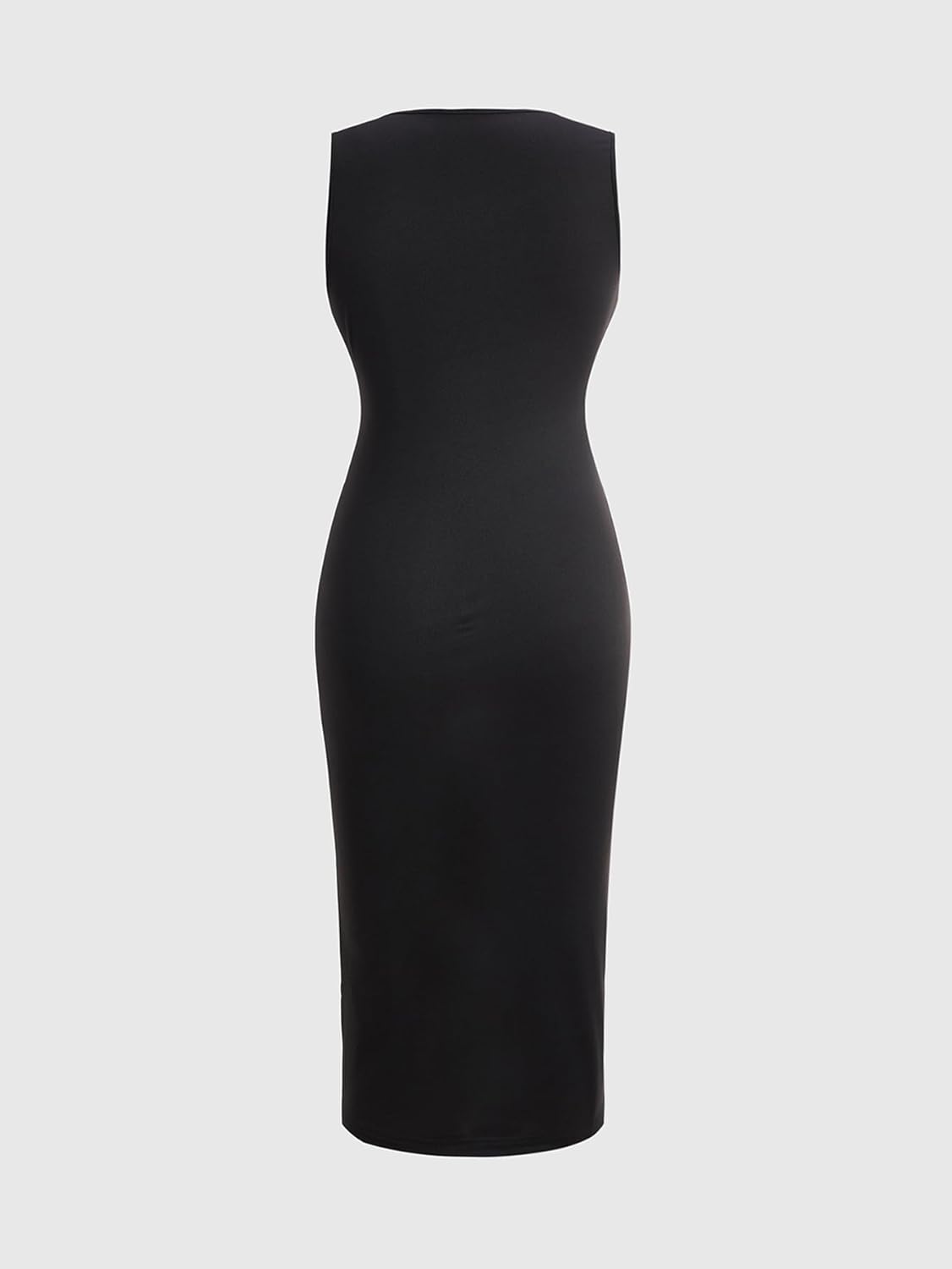 Women's Summer Button Midi Tank Dress Elegant Crew Neck Bodycon Slit Business Casual Cocktail Dresses - Image 2