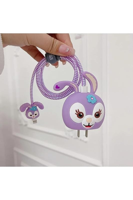 Image of DIVERTS Charger Case Cover 360 Degree Full Protection Cover Funny Cartoon Character Compatible for iPhone 18-20W Silicone Protective Charger Cover Cable Protector (Rabbit Design)