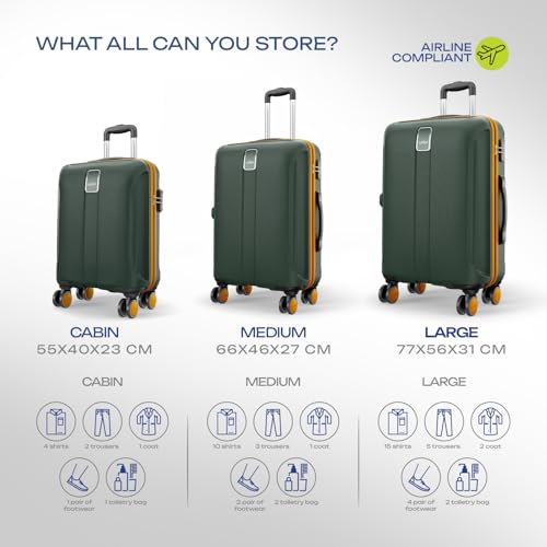 Image of Safari Thorium Neo 8 Wheels Spinner Set of 3 Trolley Bags, Hard Case Polycarbonate, 360 Wheeling Carry on & Check-in Luggage for Men & Women, Suitcase for Travel, Trolley Bags for Travel, Dusk Green