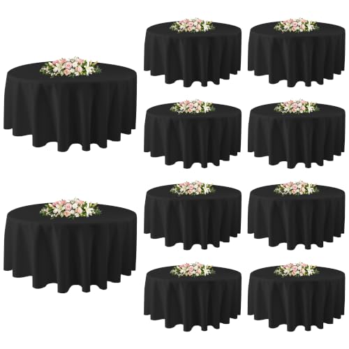Image of 10 Pack Round Table Cloth 90 Inch, Round Tablecloth, Washable Polyester Table Cover for Buffet Party, Dinner, Weddings and Camping, Black