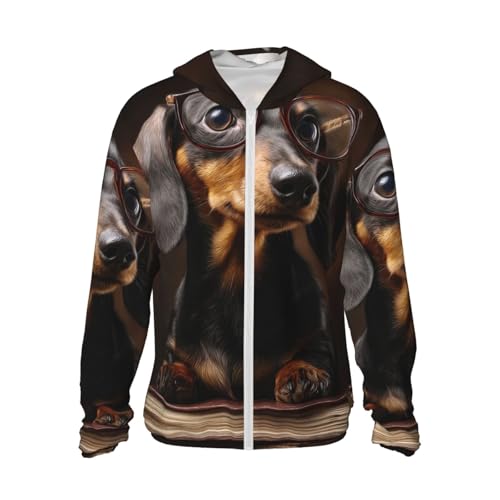 Sun Protection Hoodie Shirt Dachshund Book UPF 50+ Long Sleeve Outdoor Rash Guard for Men Women