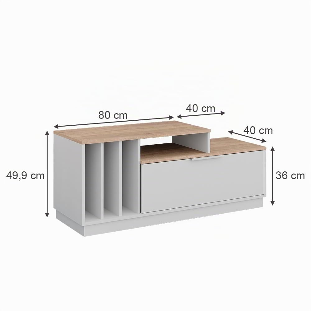 Vicco Mobile TV Betti, Bianco/Sonoma, 120 x 49.9 cm | con 1 porta, adatto per TV fino a 55 pollici e accessori multimediali