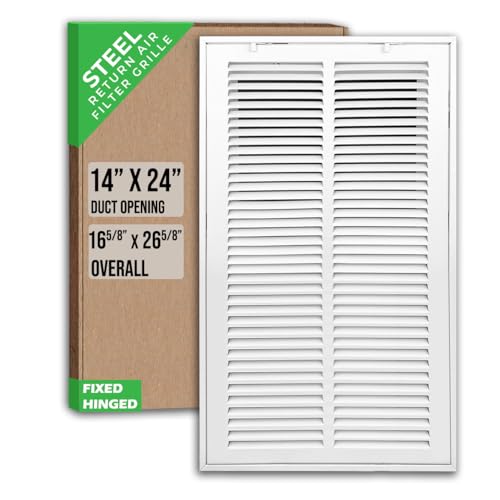 [6 Pack] Fits 14x24 Duct Opening | Steel Return Air Filter Grille by Handua [Fixed Hinged] | Vent Cover Grill for Sidewall and Ceiling | White | Out Dim:: 16 5/8"W X 26 5/8"H