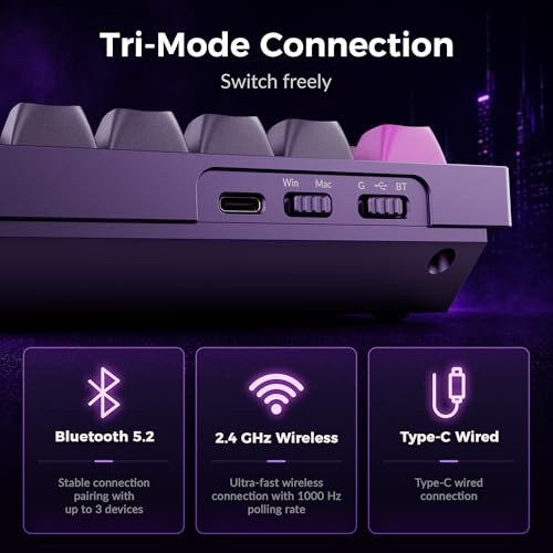 Image of Keychron Q3 HE Wireless Custom Gaming Keyboard, 80% TKL Rapid Trigger, 2.4 GHz /Bluetooth /Wired, QMK Aluminum RGB Gateron Double-Rail Magnetic Switch PBT Keycaps for Mac Windows Linux, Purple
